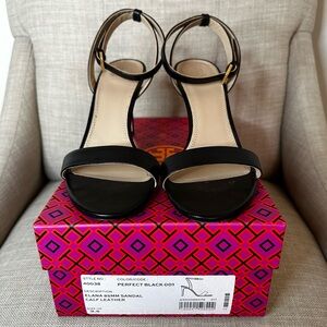 Tory Burch Elana 85MM Sandal - Calf Leather - Black size U.S. 9.5